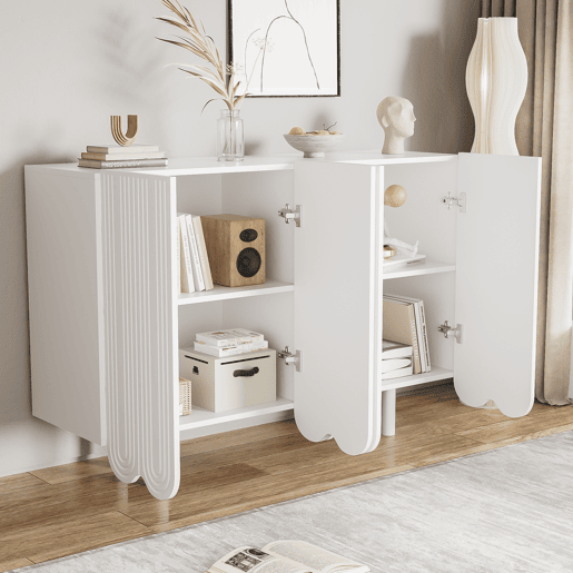 Aparador moderno - 4 portas em U com prateleiras - Branco