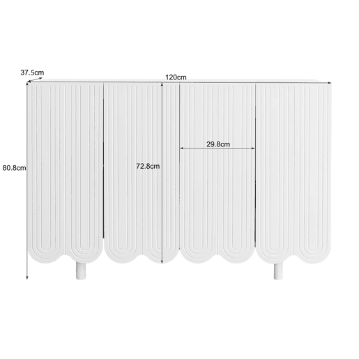 Aparador moderno - 4 portas em U com prateleiras - Branco