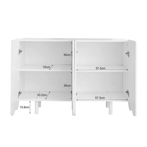 Aparador moderno - 4 portas em U com prateleiras - Branco