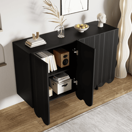 Aparador moderno - 4 portas em U com prateleiras - Preto