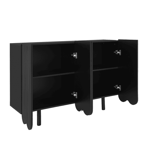 Aparador moderno - 4 portas em U com prateleiras - Preto