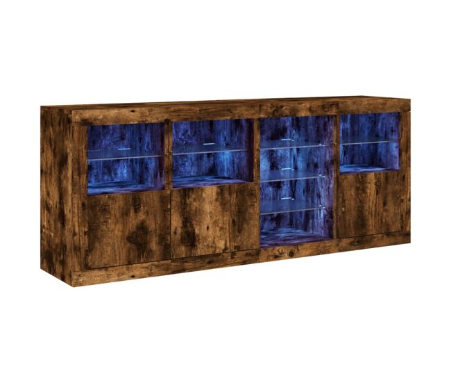 Vidaxl aparador con luces led roble ahumado 164x37x67 cm