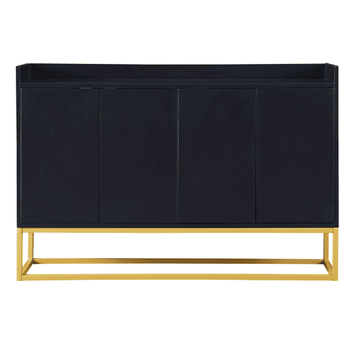 Aparador com 4 portas sem puxadores - estilo contemporâneo - madeira + metal - preto