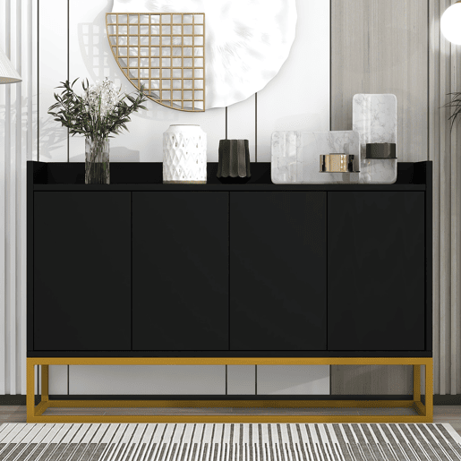 Aparador com 4 portas sem puxadores - estilo contemporâneo - madeira + metal - preto