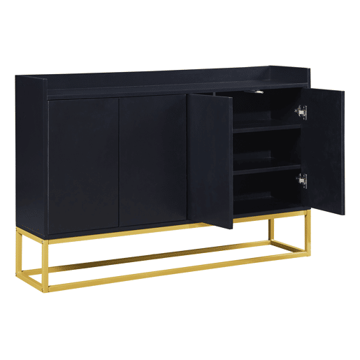 Aparador com 4 portas sem puxadores - estilo contemporâneo - madeira + metal - preto
