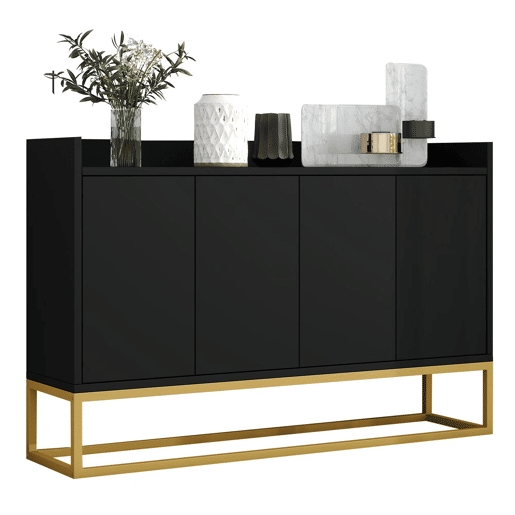 Aparador com 4 portas sem puxadores - estilo contemporâneo - madeira + metal - preto
