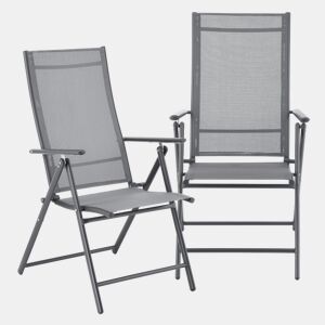 Conjunto de 2 cadeiras de jardim para exterior Kalamata Dobrável 105 x 57 x 68 cm - Cinzento claro en.casa