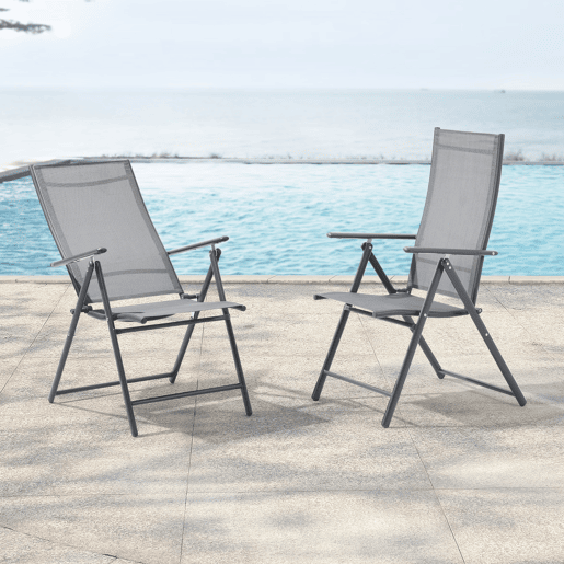 Conjunto de 2 cadeiras de jardim para exterior Kalamata Dobrável 105 x 57 x 68 cm - Cinzento claro en.casa
