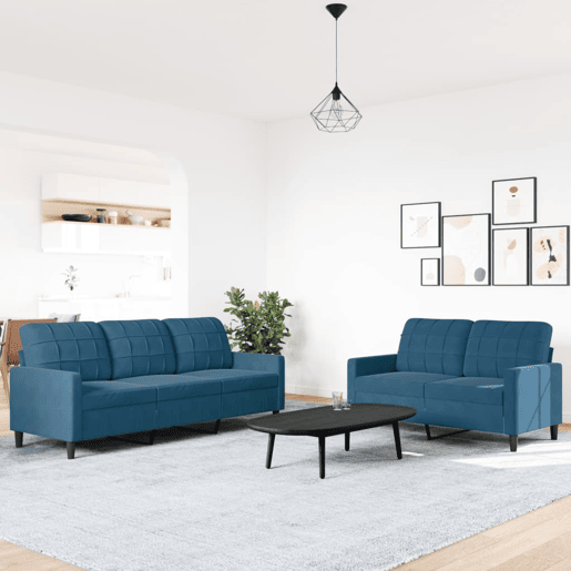 vidaXL 2 pcs conjunto de sofás com almofadões veludo azul