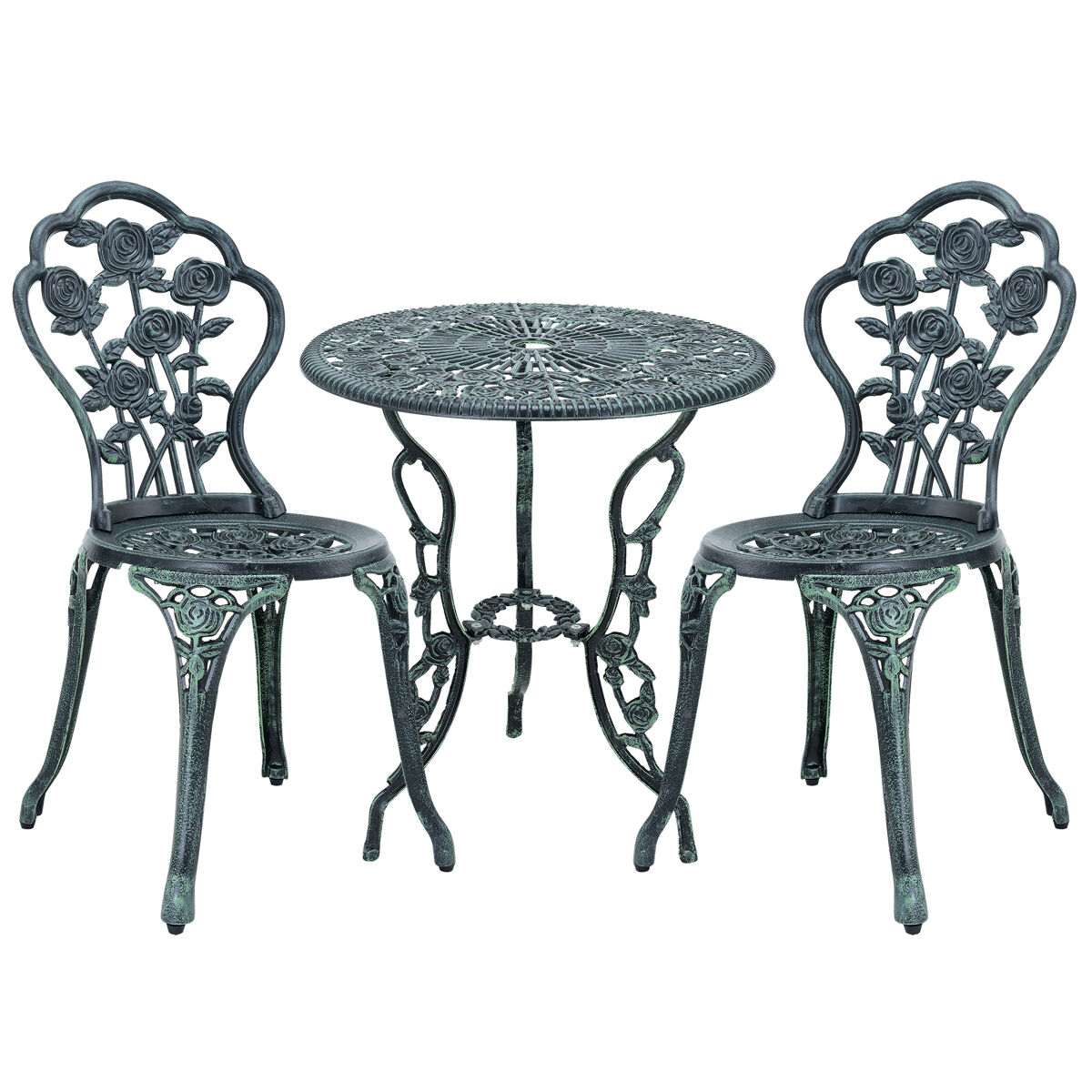 [casa.pro] Set bistro aluminio fundido mesa + 2 sillas Verde Oscuro