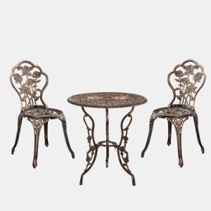 Conjunto de bistrô Wakefield de 3 peças em alumínio fundido, 62 x 59 cm Bronze casa.pro