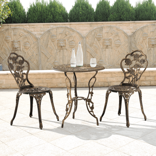 Conjunto de bistrô Wakefield de 3 peças em alumínio fundido, 62 x 59 cm Bronze casa.pro