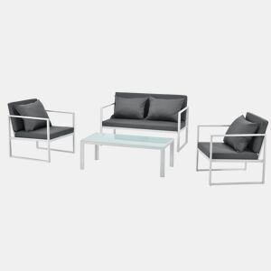 casa.pro Conjunto de mobiliário de jardim 2x cadeiras de jardim sofá mesa de café em vidro - Branco