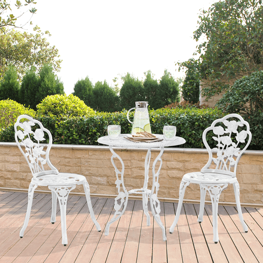 Conjunto de bistrô Wakefield de 3 peças em alumínio fundido, 62 x 59 cm Branco casa.pro