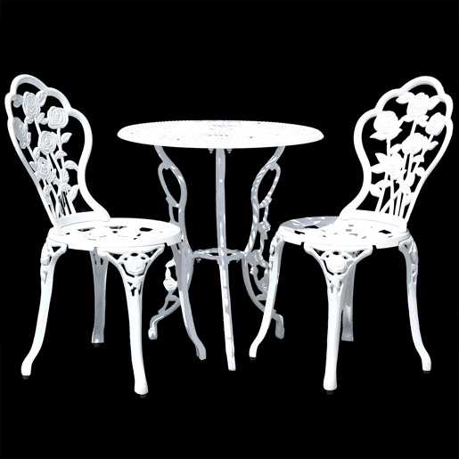 Conjunto de bistrô Wakefield de 3 peças em alumínio fundido, 62 x 59 cm Branco casa.pro