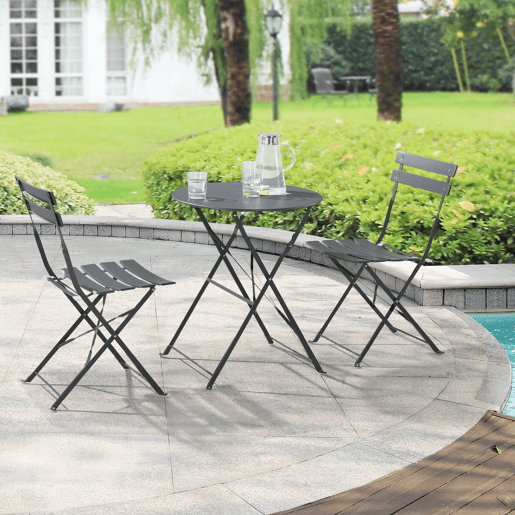 Conjunto Bistro Caprile 3 peças Dobrável 71 x 60 cm - Cinzento Escuro en.casa