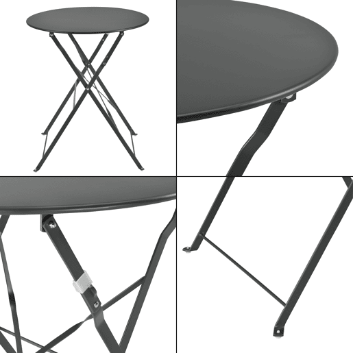 Conjunto Bistro Caprile 3 peças Dobrável 71 x 60 cm - Cinzento Escuro en.casa