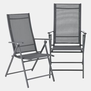 Conjunto de 2 cadeiras de jardim para exterior Kalamata Dobrável 105 x 57 x 68 cm - Cinzento Escuro en.casa
