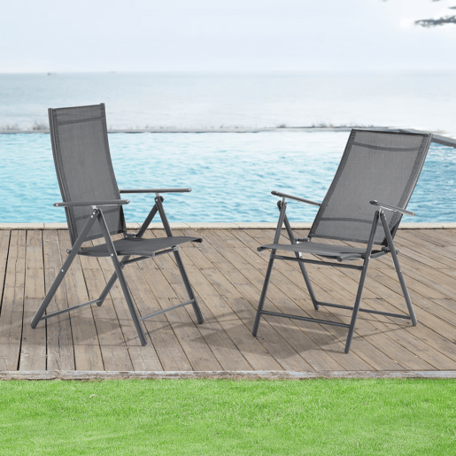Conjunto de 2 cadeiras de jardim para exterior Kalamata Dobrável 105 x 57 x 68 cm - Cinzento Escuro en.casa Conjunto de 2 cadeiras de jardim para exterior Kalamata Dobrável 105 x 57 x 68 cm - Cinzento Escuro en.casa