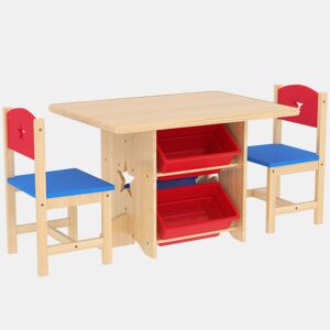 AIYAPLAY Mesa e Cadeiras para Crianças de 3 Peças Mesa Infantil com 2 Cadeiras e 4 Cestos de Arrumação Conjunto de Móveis para Crianças acima de 3 Anos para Sala de Jogos Madeira
