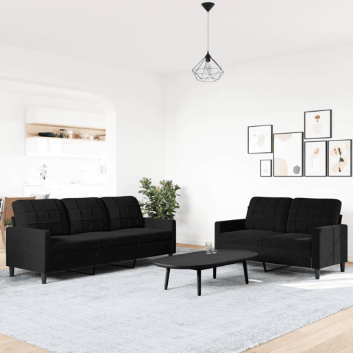 vidaXL 2 pcs conjunto de sofás com almofadões veludo preto vidaXL 2 pcs conjunto de sofás com almofadões veludo preto