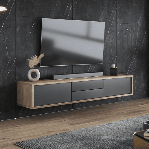 Suporte para TV de 2 portas e 2 gavetas 180 cm Idra Madeira e Cinzento