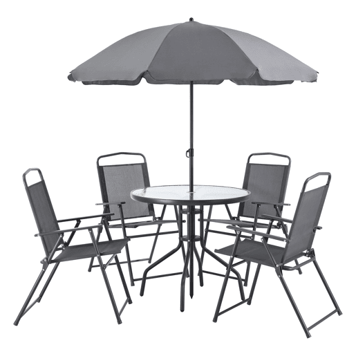 Conjunto de Mobiliário de Jardim Milagro para 4 Pessoas com Guarda-sol Preto Cinzento Escuro en.casa