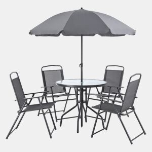 Conjunto de Mobiliário de Jardim Milagro para 4 Pessoas com Guarda-sol Preto Cinzento Escuro en.casa