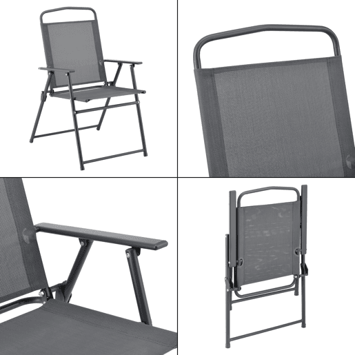 Conjunto de Mobiliário de Jardim Milagro para 4 Pessoas com Guarda-sol Preto Cinzento Escuro en.casa