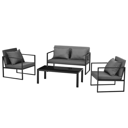casa.pro Conjunto de mobiliário de jardim 2x cadeiras de jardim sofá mesa de café em vidro - Preto
