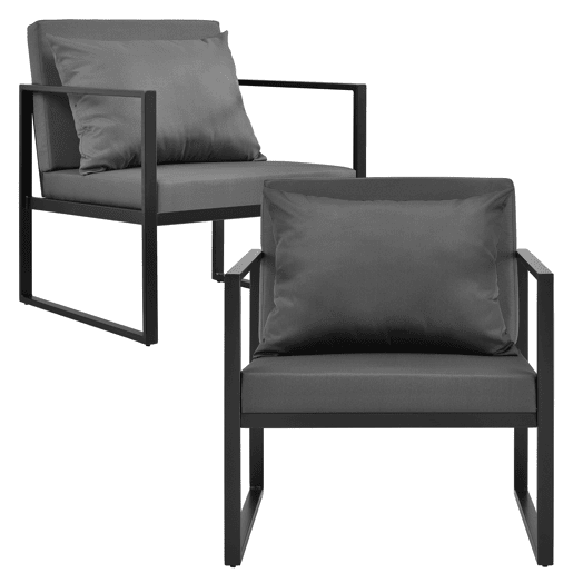 casa.pro Conjunto de mobiliário de jardim 2x cadeiras de jardim sofá mesa de café em vidro - Preto