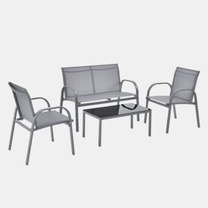 Conjunto de Mobiliário de Jardim Banco Gagra com Mesa de Centro Cinzento Claro Preto en.casa
