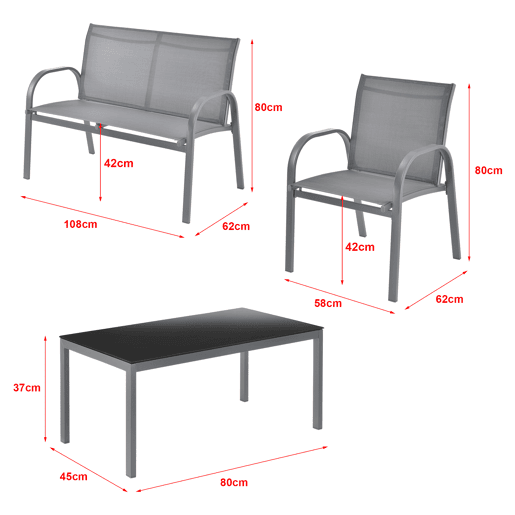Conjunto de Mobiliário de Jardim Banco Gagra com Mesa de Centro Cinzento Claro Preto en.casa