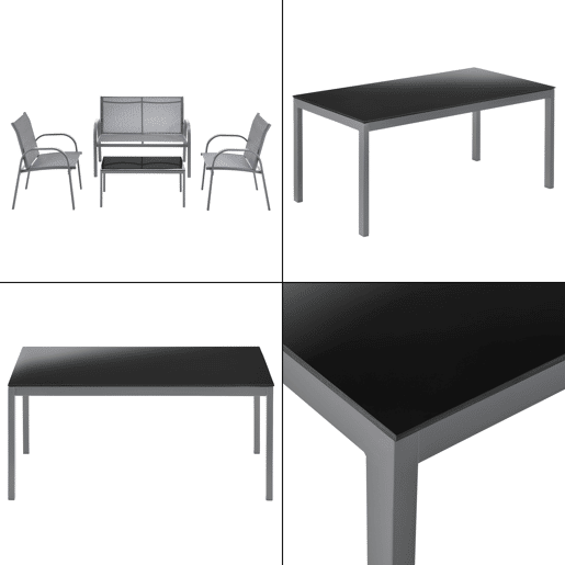 Conjunto de Mobiliário de Jardim Banco Gagra com Mesa de Centro Cinzento Claro Preto en.casa