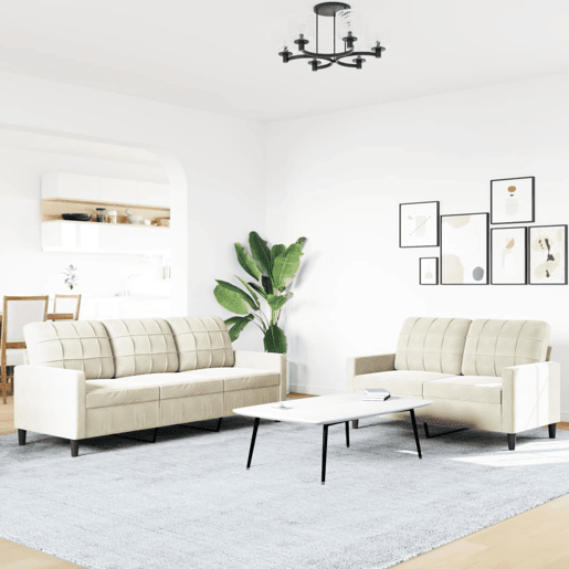 vidaXL 2 pcs conjunto de sofás com almofadões veludo cor creme vidaXL 2 pcs conjunto de sofás com almofadões veludo cor creme
