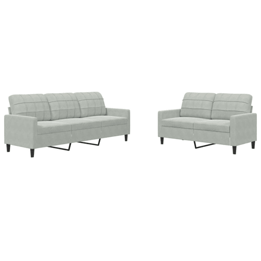 vidaXL 2 pcs conjunto de sofás com almofadões veludo cinzento-claro