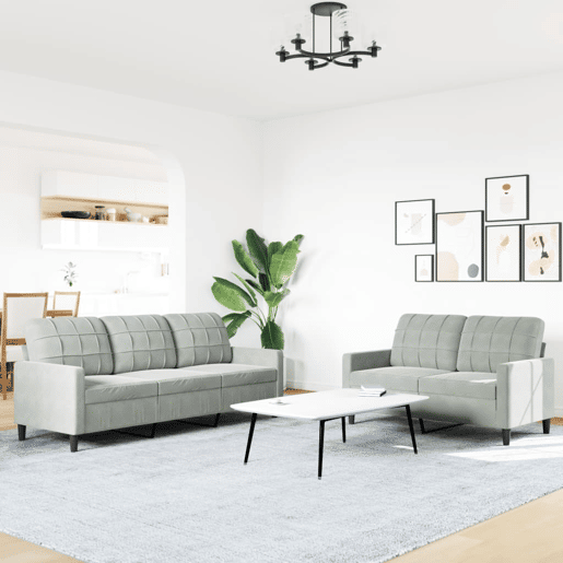 vidaXL 2 pcs conjunto de sofás com almofadões veludo cinzento-claro