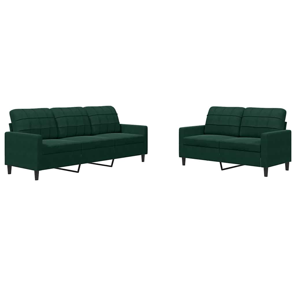 Vidaxl juego de sofás con cojines 2 piezas terciopelo verde oscuro