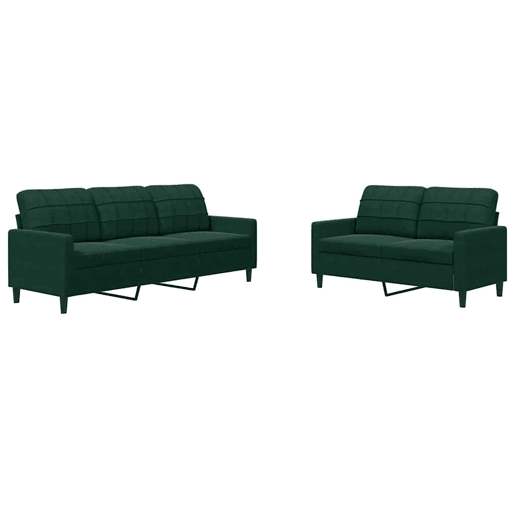 vidaXL 2 pcs conjunto de sofás com almofadões veludo verde-escuro
