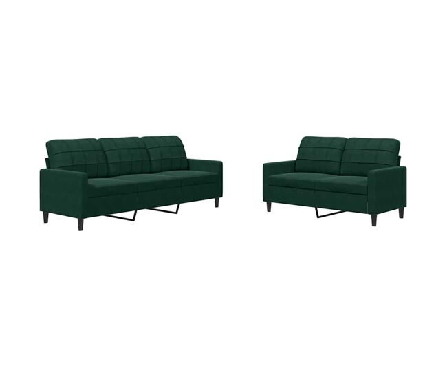 Vidaxl juego de sofás con cojines 2 piezas terciopelo verde oscuro