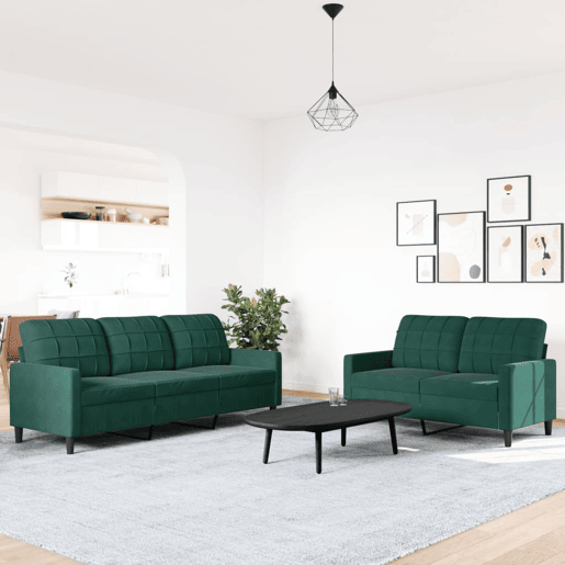 vidaXL 2 pcs conjunto de sofás com almofadões veludo verde-escuro