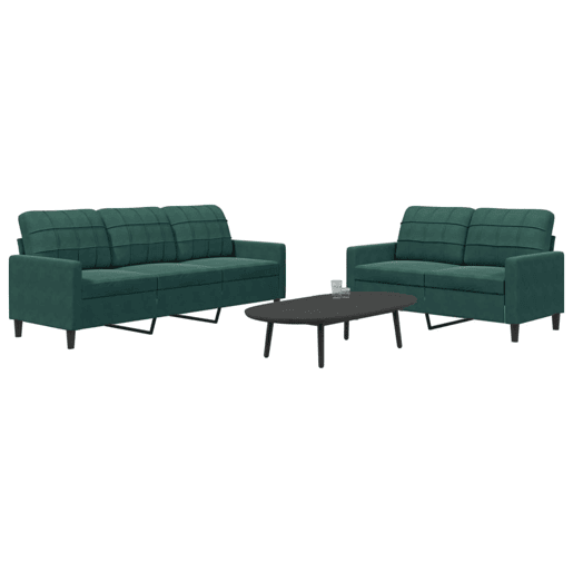 vidaXL 2 pcs conjunto de sofás com almofadões veludo verde-escuro