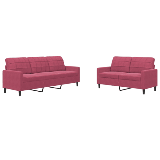 vidaXL 2 pcs conjunto de sofás com almofadões veludo vermelho tinto vidaXL 2 pcs conjunto de sofás com almofadões veludo vermelho tinto