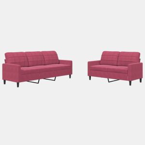 vidaXL 2 pcs conjunto de sofás com almofadões veludo vermelho tinto