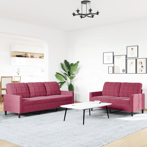vidaXL 2 pcs conjunto de sofás com almofadões veludo vermelho tinto vidaXL 2 pcs conjunto de sofás com almofadões veludo vermelho tinto