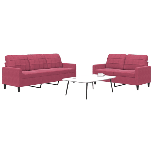 vidaXL 2 pcs conjunto de sofás com almofadões veludo vermelho tinto vidaXL 2 pcs conjunto de sofás com almofadões veludo vermelho tinto