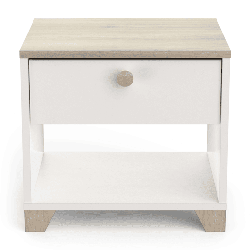 Mesa de cabeceira Izzy com 1 gaveta em branco e carvalho 40x36x43cm Mesa de cabeceira Izzy com 1 gaveta em branco e carvalho 40x36x43cm