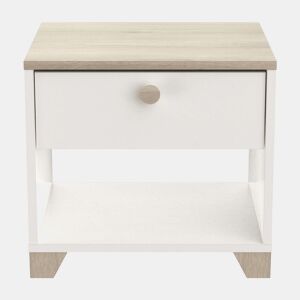 Mesa de cabeceira Izzy com 1 gaveta em branco e carvalho 40x36x43cm