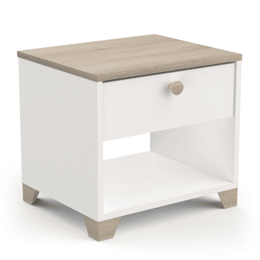 Mesa de cabeceira Izzy com 1 gaveta em branco e carvalho 40x36x43cm Mesa de cabeceira Izzy com 1 gaveta em branco e carvalho 40x36x43cm