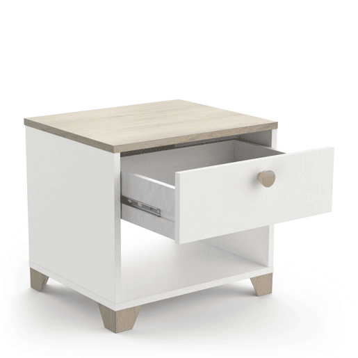Mesa de cabeceira Izzy com 1 gaveta em branco e carvalho 40x36x43cm Mesa de cabeceira Izzy com 1 gaveta em branco e carvalho 40x36x43cm